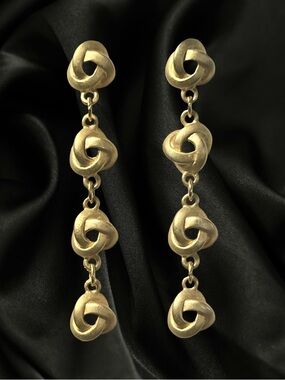 Matte Gold Tone Knot Link Long Earrings 3”- Women Jewelry